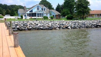 Stone riprap shoreline protection